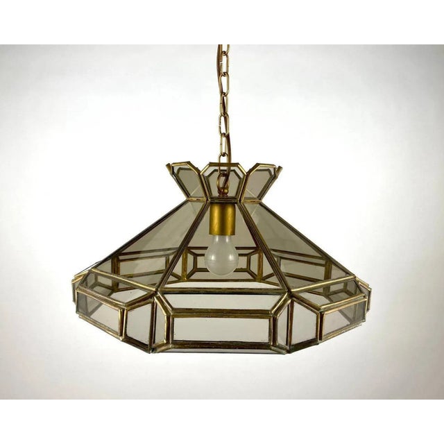 Mid-Century Modern Smoky Glass and Brass Chandelier by JBS Leuchten, Germany For Sale - Image 3 of 10