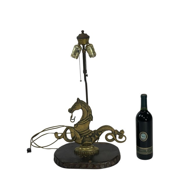 Metal Mid-20th Century Italian Cast Brass Hippocamp Table Lamp For Sale - Image 7 of 12