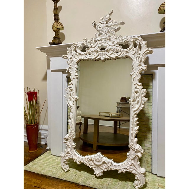 Sculpture Materials 60” Vintage Rococo Style Hand Carved Mirror For Sale - Image 7 of 9