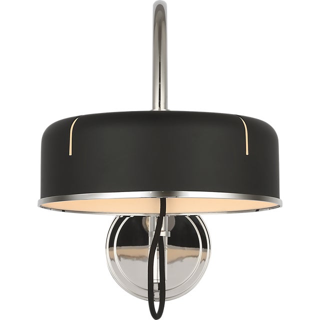 Metal Thomas O'Brien for Visual Comfort Signature Oso 13" Articulating Arc Wall Light in Polished Nickel with Matte Black Shade For Sale - Image 7 of 14
