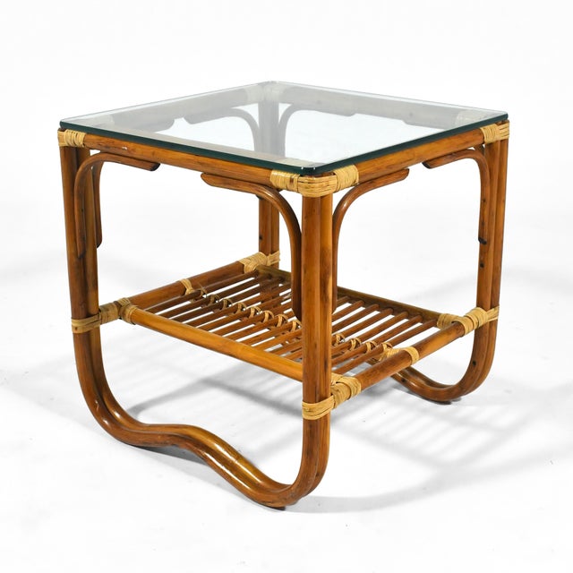 Mid 20th Century Mid 20th Century Pair of Rattan Side Tables in the Manner of McGuire For Sale - Image 5 of 8