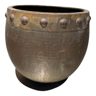 Vintage Hammered Brass or Copper Planter/Jardiniere Hong Kong For Sale
