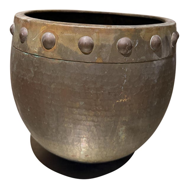 Vintage Hammered Brass or Copper Planter/Jardiniere Hong Kong For Sale