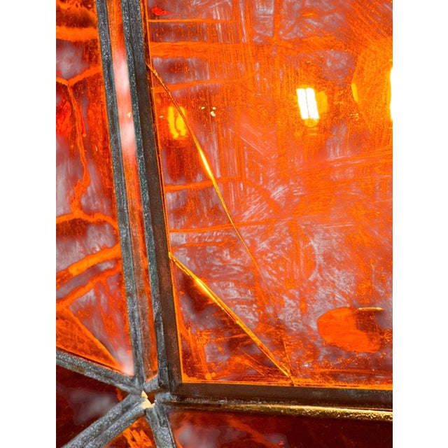 Mid 20th Century Monumental Mid-Century Mexican "Morisco" Lantern in Deep Amber Glass For Sale - Image 10 of 15