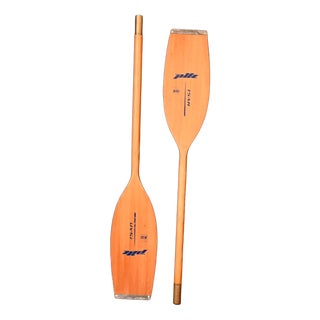 Vintage Wooden and Brass Oars, 1980s, Set of 2 For Sale