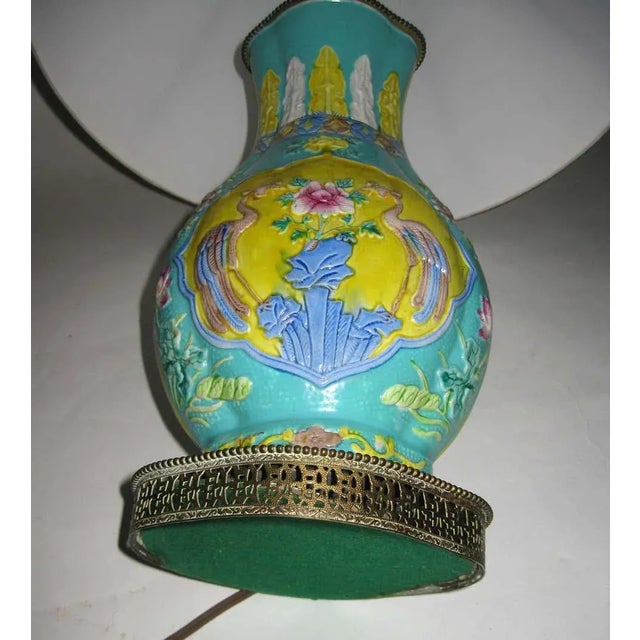 Turquoise 19th Century Chinese Export Royal Crane Vase Table Lamp For Sale - Image 8 of 10