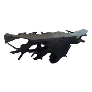 Andrianna Shamaris Sculptural Charred Teak Wood Console Table For Sale