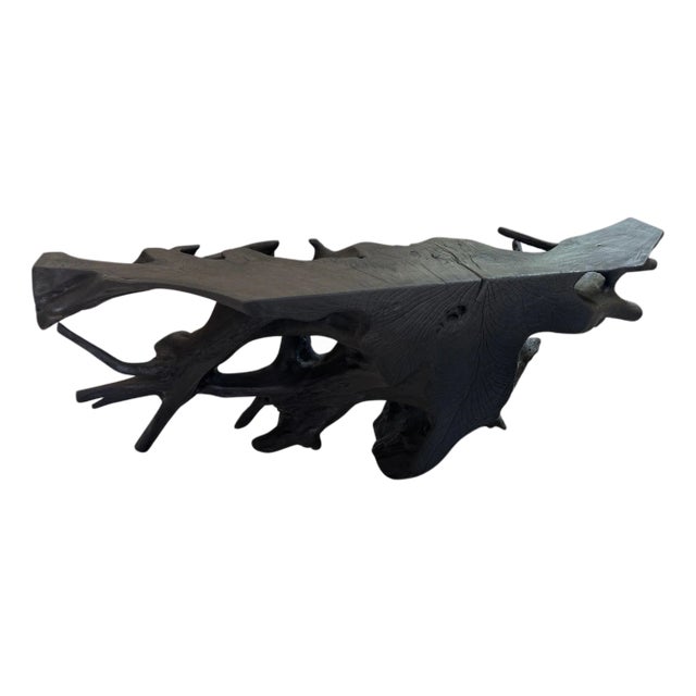 Andrianna Shamaris Sculptural Charred Teak Wood Console Table For Sale