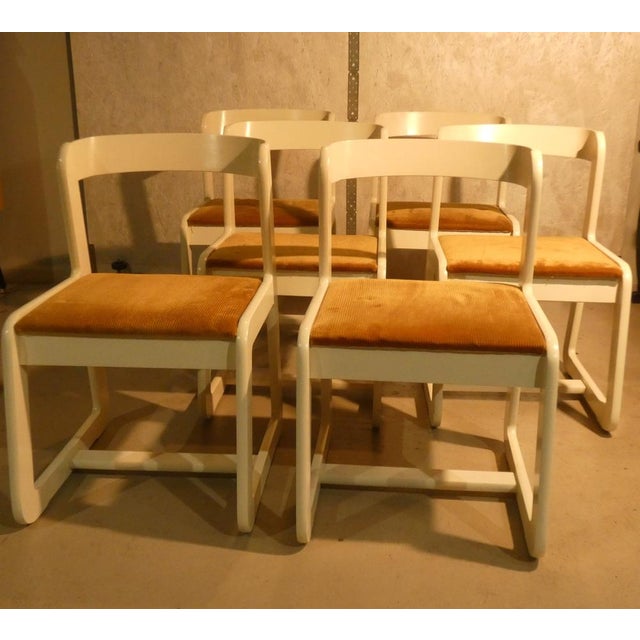 Mid-Century Modern Velvet and Wood Chairs by Mario Sabot, Italy, 1970s, Set of 6 For Sale - Image 3 of 18