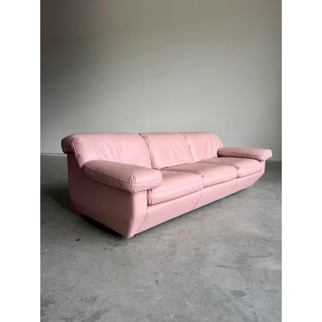 Postmodern Vintage Postmodern 1990’s Sculptural Pink Leather Sofa For Sale - Image 3 of 12