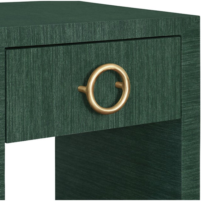Worlds Away Matthew Izzo Home Malcolm Green Grasscloth One Drawer Side Table With Brass Drawer Pull For Sale - Image 4 of 6