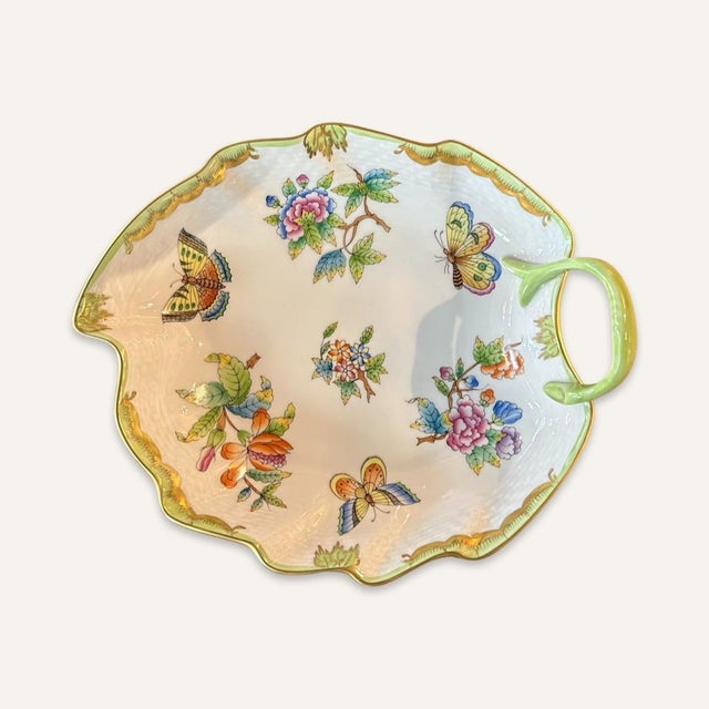 1980s Herend Leaf Form Dish With Hand-Painted Floral Decoration For Sale - Image 9 of 9