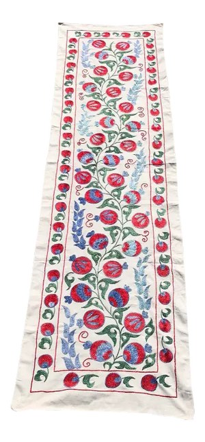 Deco Suzani Handmade Red and Off-White Crochet Table Runner