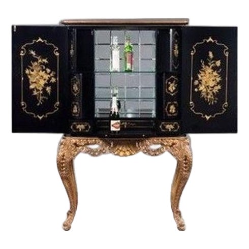 Black Paint Decorated Chinoiserie Decorated Bar Liquor Cabinet For Sale