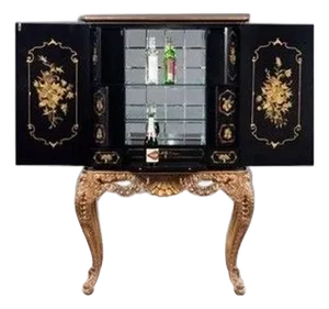 Black Paint Decorated Chinoiserie Decorated Bar Liquor Cabinet