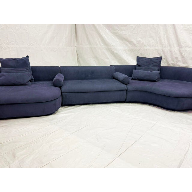 Three Piece "Piaf" Sectional Sofa Made in Italy by Baxter, Dark Blue Leather For Sale - Image 12 of 18