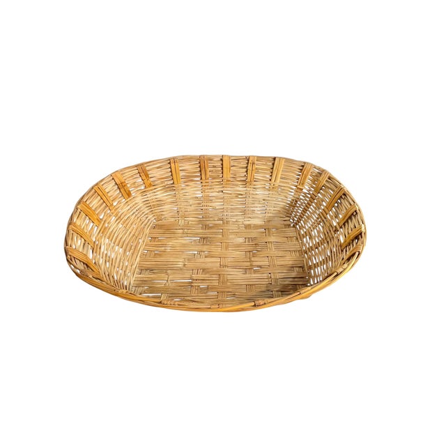 Large Vintage French Country Split Bamboo Storage Basket 32” Width For Sale - Image 4 of 18