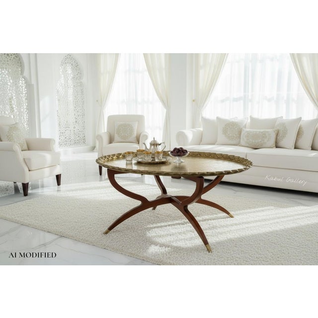 Islamic Ottoman with Brass Table Tray, 1950s For Sale - Image 11 of 18
