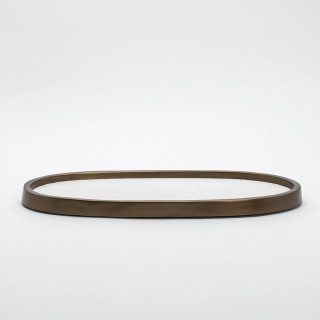 Metal Oval Tray in White Shagreen With Bronze Patina Brass by Kifu Paris For Sale - Image 7 of 10