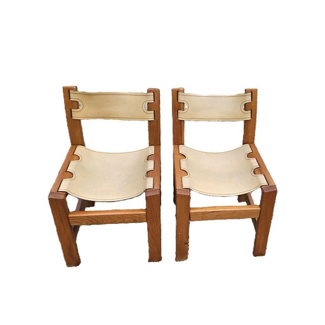 Set of Chairs in Elm and Cream Leather from Maison Regain For Sale - Image 14 of 16