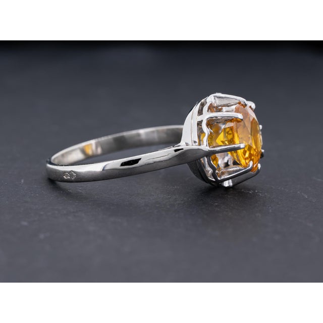 Art Deco Vintage Gia Certified 2.88ct Orange Sapphire Art Deco Solitaire 18k White Gold Engagement Ring Size 7.75 For Sale - Image 3 of 9