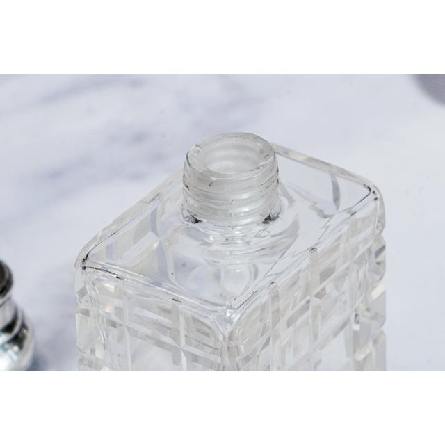 Set of 4, Beautiful Set Mappin and Webb Antique English Sterling Silver and Crystal Geometric Cut Pattern Vanity Dresser Jar and Bottle For Sale - Image 9 of 16