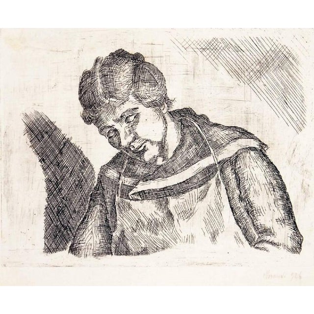 Black and white etching. Hand signed and dated by the artist on lower right margin. Original title: "Figura Femminile...