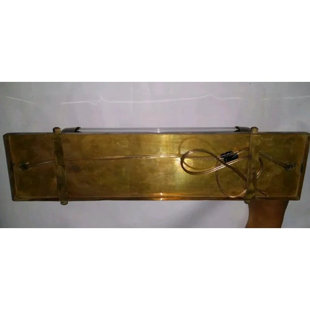 Metal Vintage Skyscraper Art Deco Brass & Milk Glass Rod Ship Light Fixture Wall Sconces - a Pair For Sale - Image 7 of 7