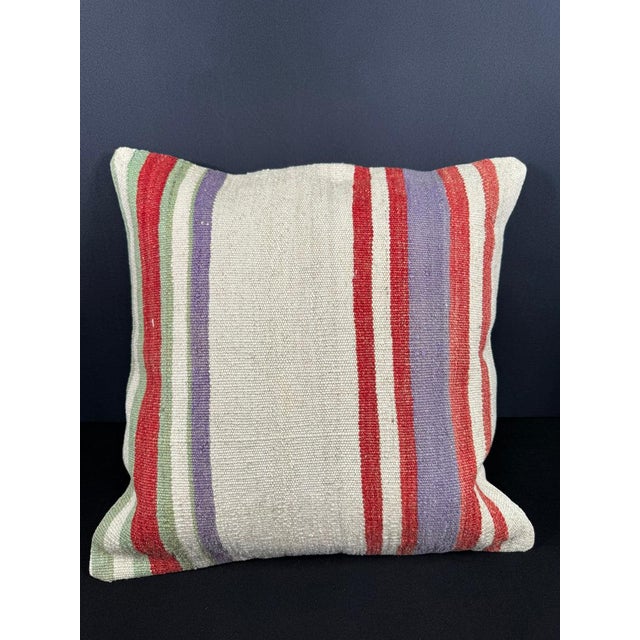 Turkish Hemp Pillow Cushion Natural Beige Red Cushion Cover 20"x20" For Sale - Image 4 of 4