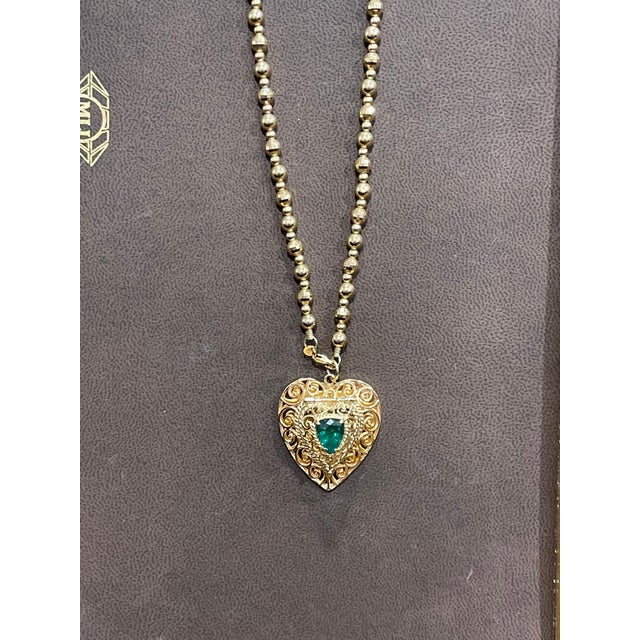 Vintage 14 Karat Yellow Gold Heart Locket WITH Natural Emerald , NO CHAIN For Sale - Image 11 of 18