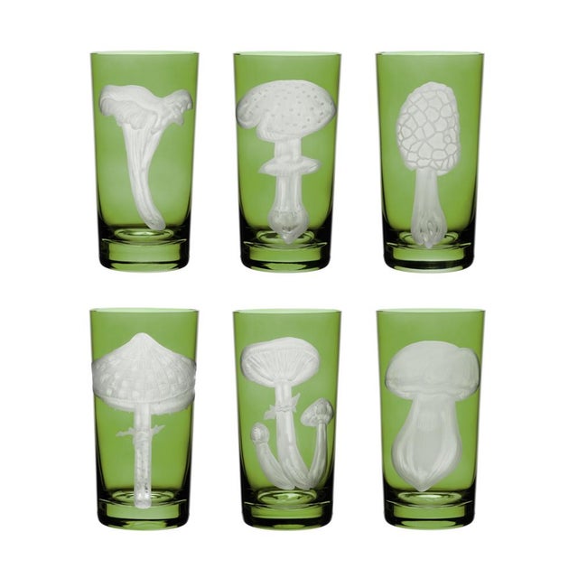 Asparagus ARTEL Mushrooms Collection Highball in Khaki Green - Set of 6 For Sale - Image 8 of 8
