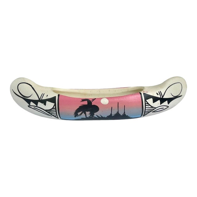 Vintage Navajo Pottery Canoe – Signed Sonya, Southwestern Decor For Sale