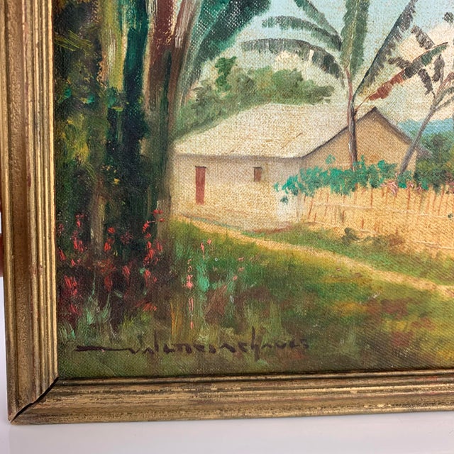 Vintage Columbian Folk Art Landscape Acrylic Painting by Humberto Valencia Chavez, Framed For Sale - Image 11 of 12