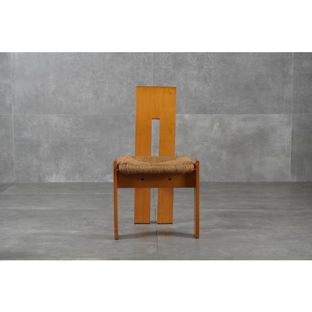 1970s Postmodern Sculptural Oak and Rush Seat Dining Chairs, 1970s, Set of 4 For Sale - Image 5 of 13