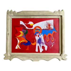 Vintage Abstract Outsider Folk Art 1960s California Painting