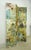 Vintage free standing three panel wood folding screen with the front covered in a collage of The New Yorker Magazine...