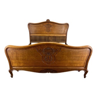 Vintage Louis XV French Oak Double Bed For Sale