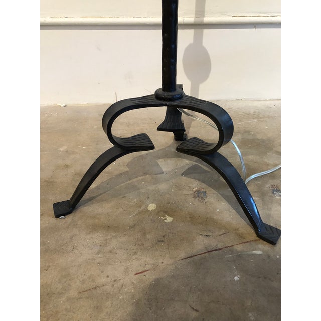 1980s Hammered Forged Iron Floor Lamp With Lamp Shade For Sale - Image 4 of 5