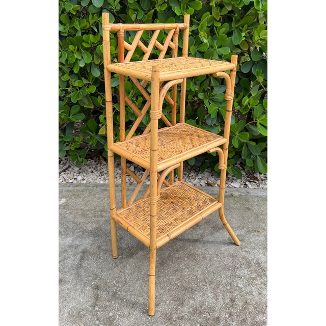 Vintage Fretwork Bamboo & Rattan Étagère For Sale - Image 4 of 12