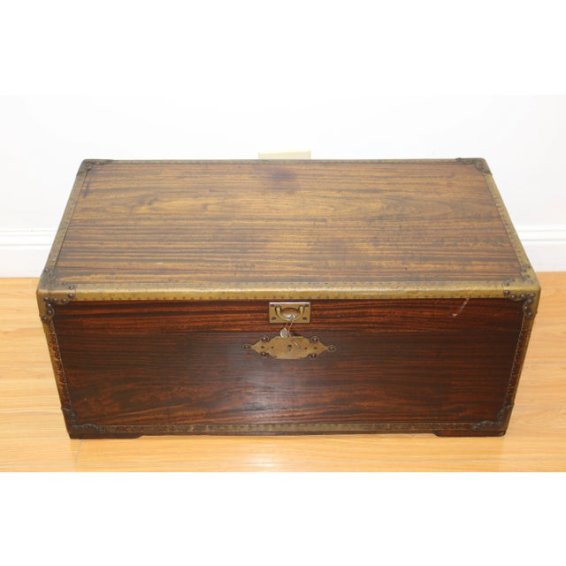 English Mid 19th Century English Brass Mounted Trunk W/ Original Key For Sale - Image 3 of 5