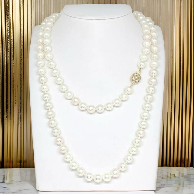 Fine Quality Akoya Pearl Diamond Necklace 14k Gold 8.5 mm 36 in Certified $9,750 010932 Nothing says, “I Love you” more...