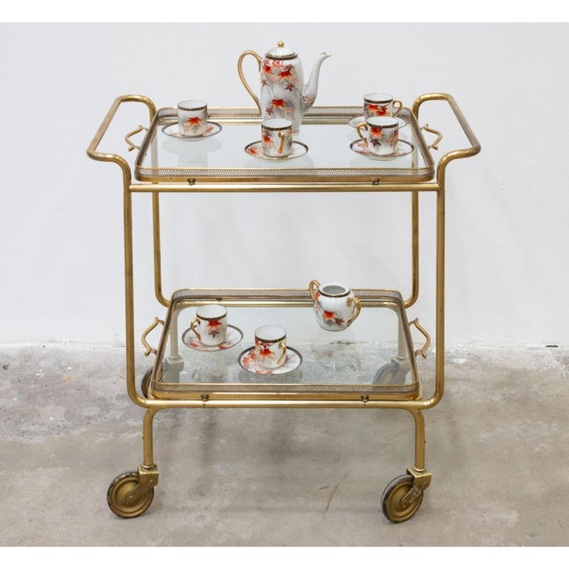Brass and Glass Food Trolley, 1950s For Sale - Image 9 of 11