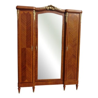 Louis XVI Wardrobe in Marquetry and Bronze, 1920s For Sale