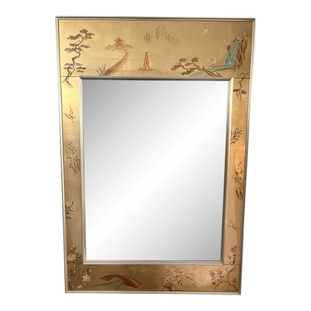 LaBarge Chinoiserie Hand Painted Mirror Signed & Dated For Sale