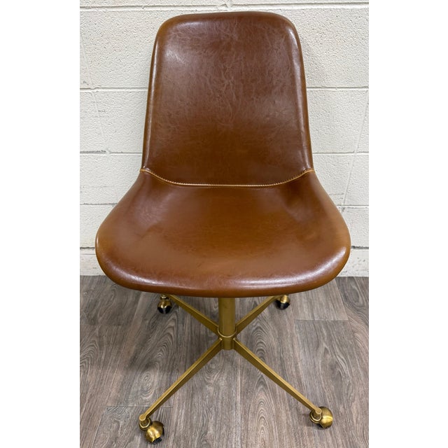 World Market Marina Cognac Brown Faux Leather Adjustable Swivel Office Chair For Sale In Kansas City - Image 6 of 14
