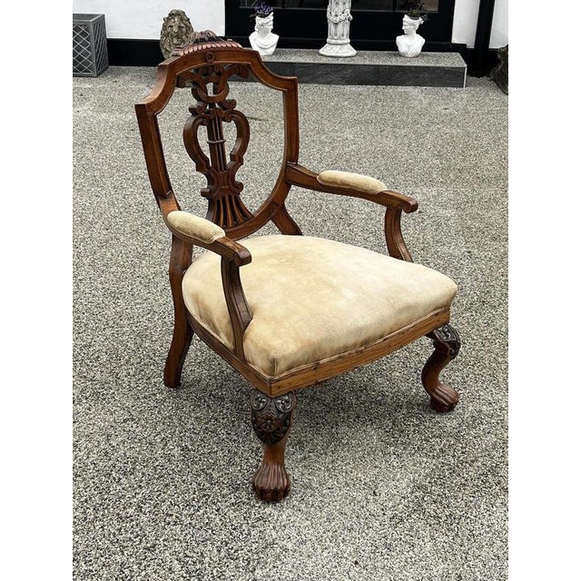 Victorian Carved Walnut Country House Library Armchair with Lion Paws Feet For Sale - Image 6 of 16