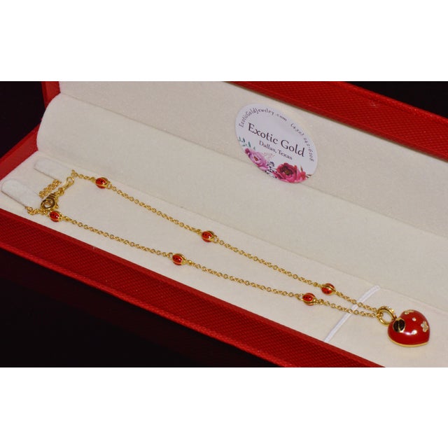 Aaron Basha 18k Gold Diamond Enamel Ladybug Puffy Heart Pendant Necklace For Sale - Image 14 of 14