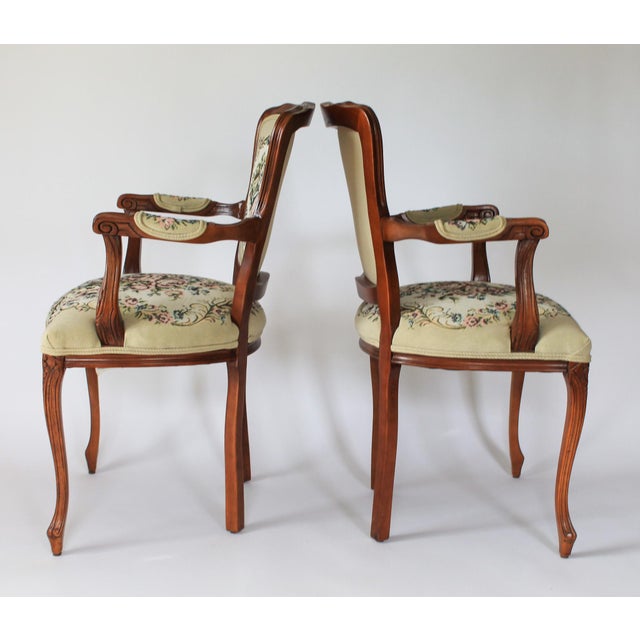 Late 20th Century French Louis XV Style Needlepoint Armchairs For Sale - Image 10 of 16
