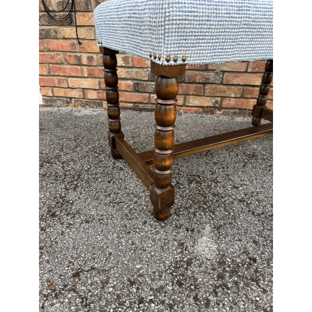 This beautiful 19th Century English bobbin leg bench that has been newly upholstered giving it a whole new look and life!...