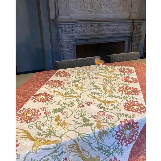 Mediterranean Chinese Flowers Sateen Linen Throw For Sale - Image 3 of 4